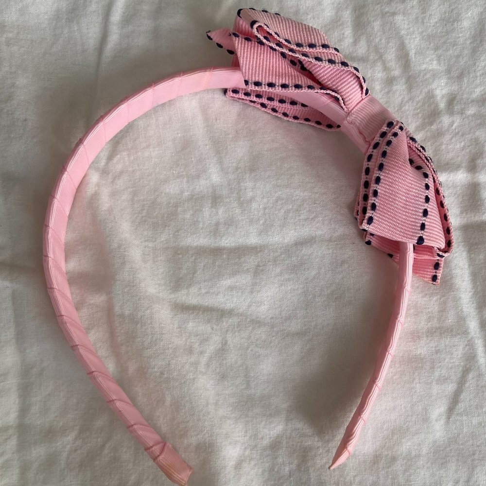 Pink bow black lines headband